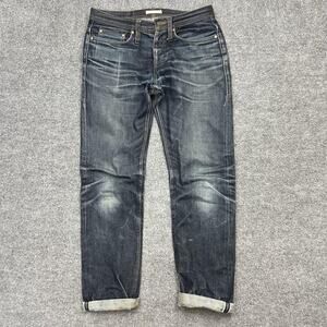 Unbranded UB201 Jeans Mens 29 Blue Tapered Selvedge Denim Distressed Raw 14.5oz